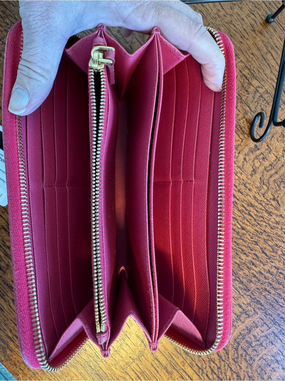 Prada Pink Saffiano Leather Fiocco Bow Zip Around Wallet - Picture 6 of 12